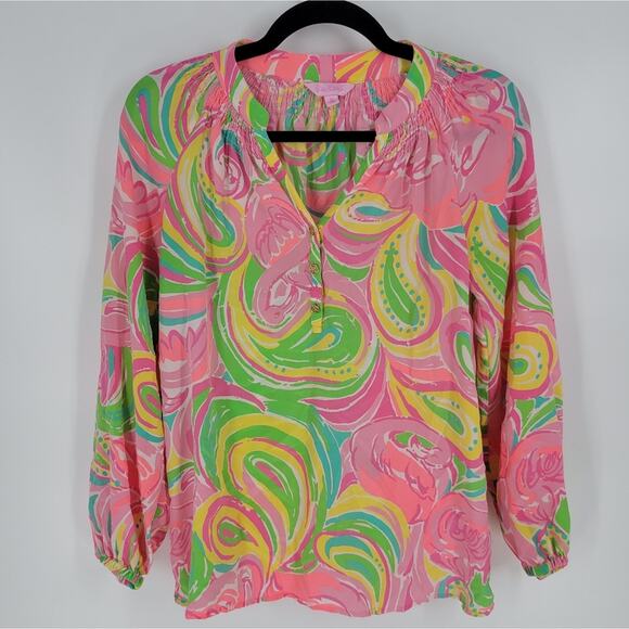 Lilly Pulitzer All Nighter Paisley Silk Elsa Blouse XS - Picture 2 of 12